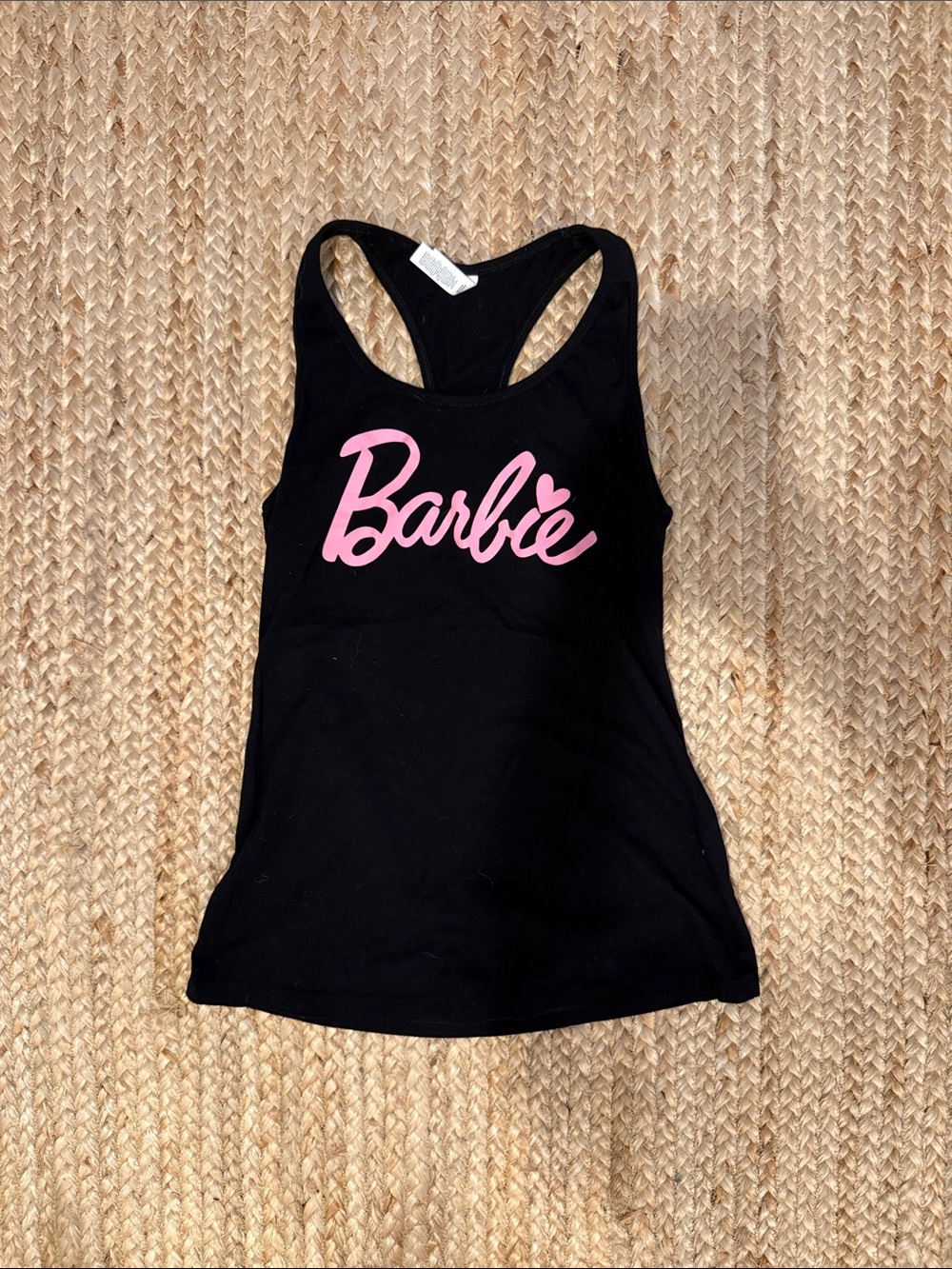 Barbie Black Racerback Tank with Pink Script Logo